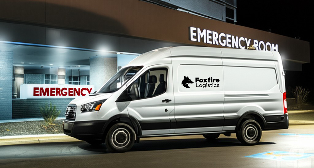 Foxfire Logistics vehicle at emergency room